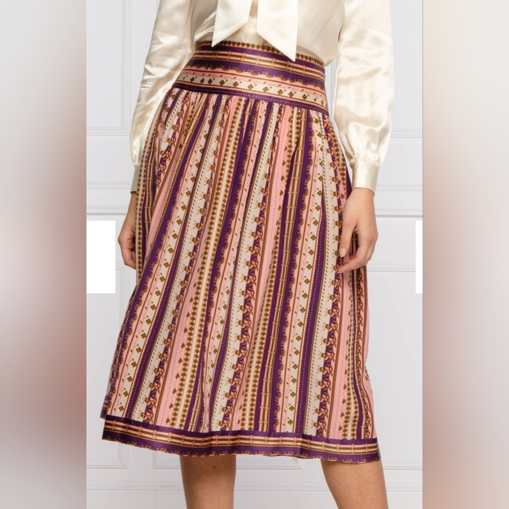 Tory Burch Midi Burnout Silk Pleated Skirt Size 6 Preppy,Office,Feminine, Floral - Picture 3 of 11